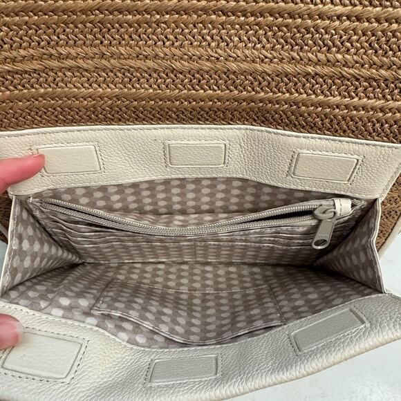 BRIGHTON Cream & Tan Raffia Leather Shoulder Tote Bag Purse - Picture 13 of 14